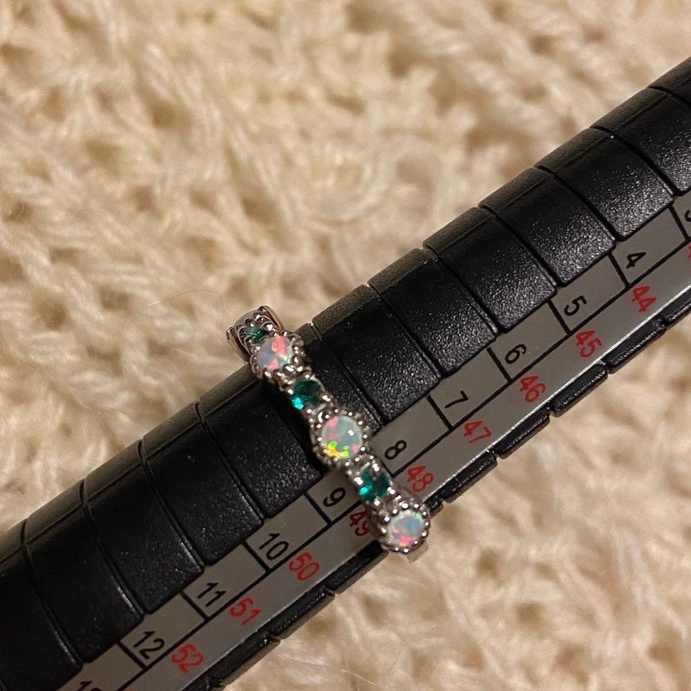 - Opal and  green Emerald  sterling silver Art Deco stack band ring 925